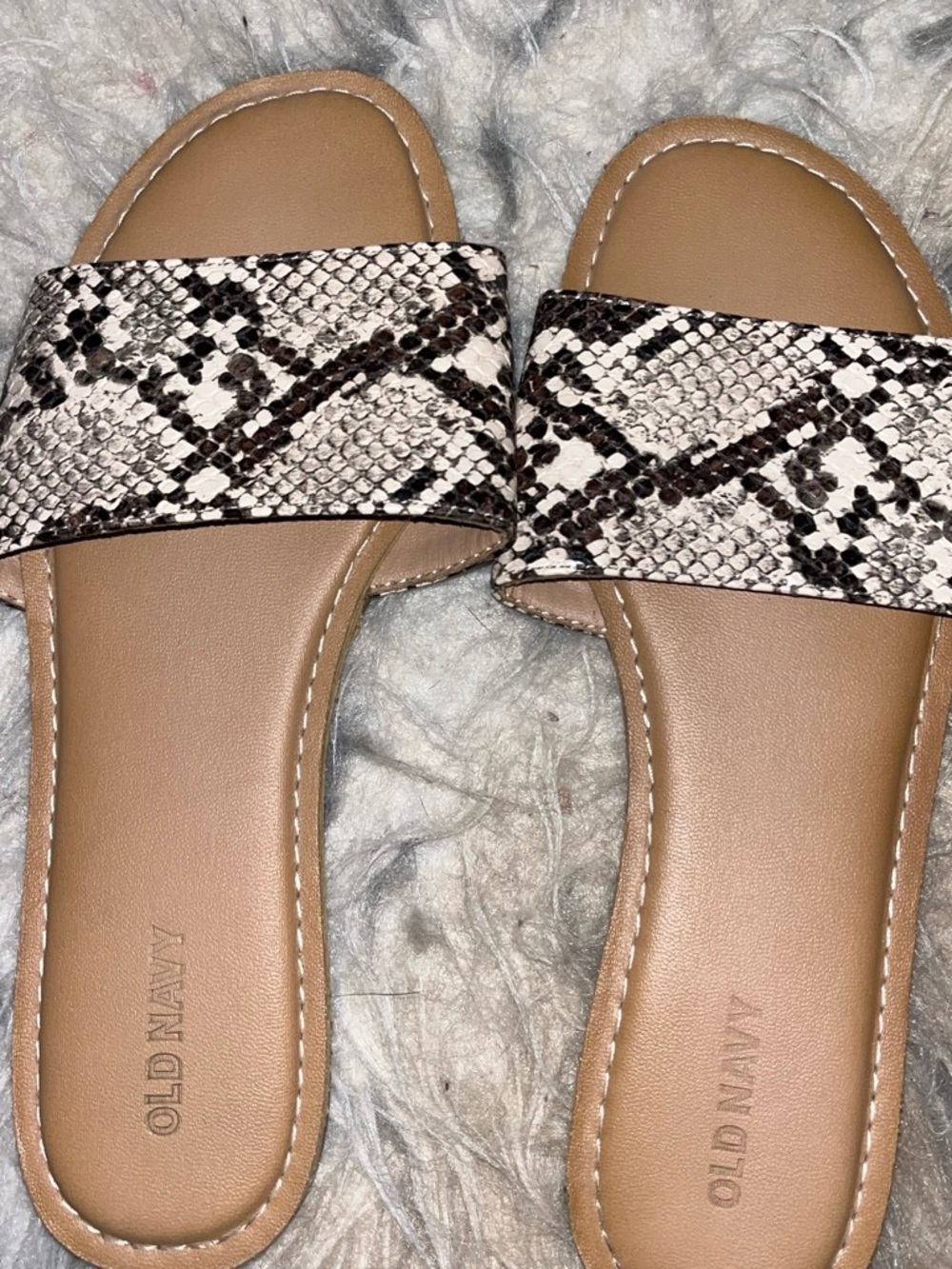 Old Navy Tan and Black Snake-Print Slide Sandals